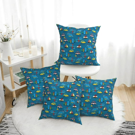 Throw Pillow Covers, Transportations with Buildings Soft Square Pillow Cases with Invisible Zipper for Couch Bed Sofa, Farmhouse Fall Home Decor 18"x18"