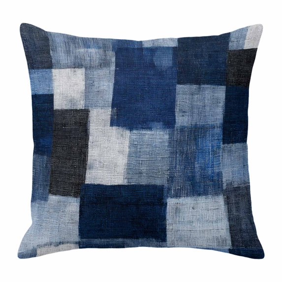 Throw Pillow Covers, Vintage Abstract 16x16 Pillow Covers for Couch/Sofa/Bed, Minimalist Patchwork Pattern Navy Blue Decorative Square Linen Cushion Pillowcase for Home Decor