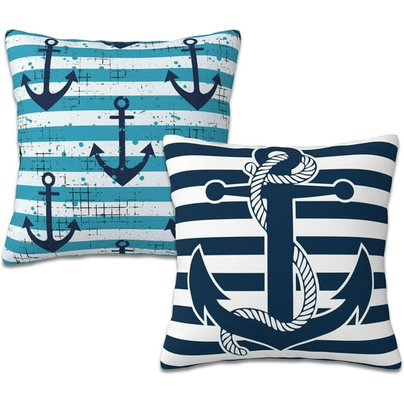 Throw Pillow Covers Vintage Anchor Pillow Covers 18x18 Inch Set of 2 Nautical Theme Throw Pillows Decorative Pillow Cases Cushion Covers for Bedroom Livingroom Sofa Farm House