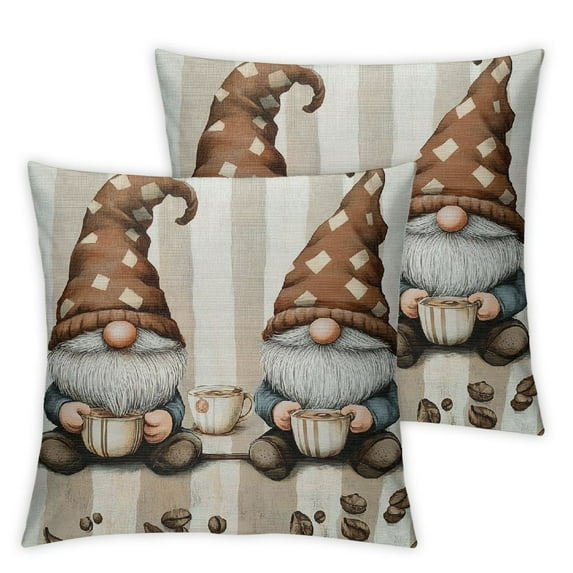 Throw Pillow Covers - Vintage Burlap Texture Coffee Gnome Brown Plaid Pillowcase Burlap Decorative Square Cushion Case with Zipper Soft Pillow Cover for Couch Bed