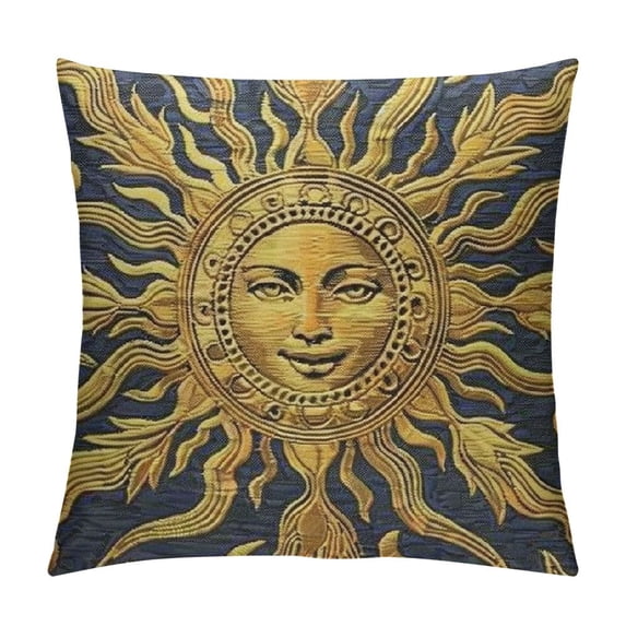 Throw Pillow Covers Vintage Celestial Baroque Blue Gold Sun Face Planet Astronomy Decorative Square Pillowcases Cushion Cover