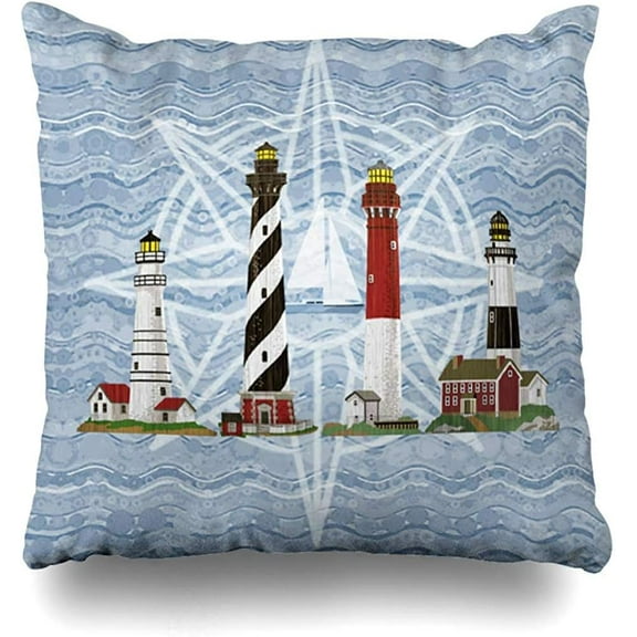 Throw Pillow Covers Vintage Lighthouses Pillowslip Square Sofa Cute 18 x 18 Inches Cushion Cases Pillowcases