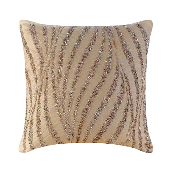Throw Pillow Covers, Wave Of Gold - 12x12 Inches Square Decorative Throw Pillow Covers In Silk & Sequins Embroidery