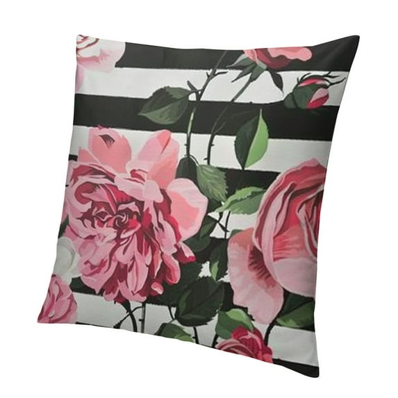 Throw Pillow Covers and Roses Black and White Stripes Flowered Pink Decorative Pillow Case Home Decor Square Pillowcase