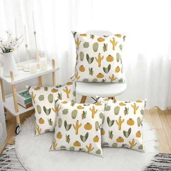 Throw Pillow Covers, cartoon Cactus Pattern Soft Square Pillow Cases with Invisible Zipper for Couch Bed Sofa, Farmhouse Fall Home Decor 18"x18"