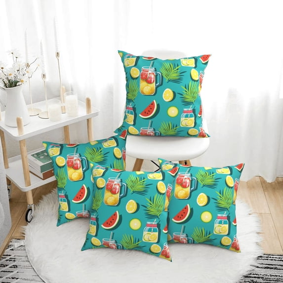 Throw Pillow Covers, cartoon Lemon juice Soft Square Pillow Cases with Invisible Zipper for Couch Bed Sofa, Farmhouse Fall Home Decor 16"x16"