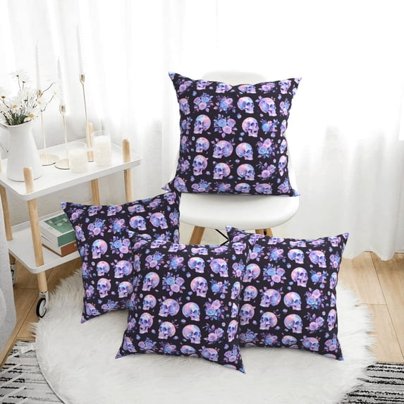Throw Pillow Covers, flower Skull rose Soft Square Pillow Cases with Invisible Zipper for Couch Bed Sofa, Farmhouse Fall Home Decor 16"x16"