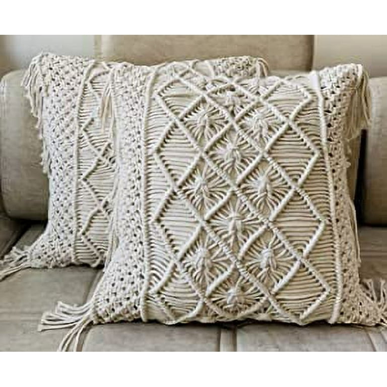 Nature4u Set of 2 Boho Throw Pillow Covers for Couch , 100% Cotton  Hand-Woven