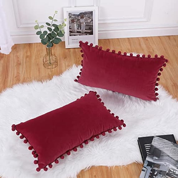 Throw Pillow Covers with Tassels Pack of 2, Boho Decorative Soft Solid Velvet Cushion Covers for Couch Bedroom Car, Grey, 18x18 inch
