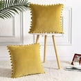 thumbnail image 1 of Throw Pillow Covers with Tassels Pack of 2, Boho Decorative Soft Solid Velvet Cushion Covers for Couch Bedroom Car, Yellow, 18x18 inch, 1 of 7