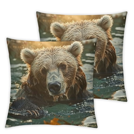 Throw Pillow CoversBear Crossing The River Pillow Covers Soft Cozy Pillowcase Farmhouse Decorative Square Cushion Cases for Couch Sofa Bed Living Room Home Decor