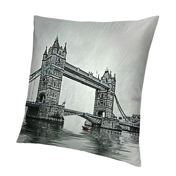Throw Pillow Cushion Cover, London Tower Bridge Art Print, Decorative Square Accent Pillow Case, 18" X 18", Black White