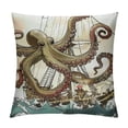 thumbnail image 1 of Throw Pillow Cushion Cover, Sinking The Ships Greek Myth Fish Culture Cartoon Art Image, Decorative Square Accent Pillow Case, ", Green Tan, 1 of 5