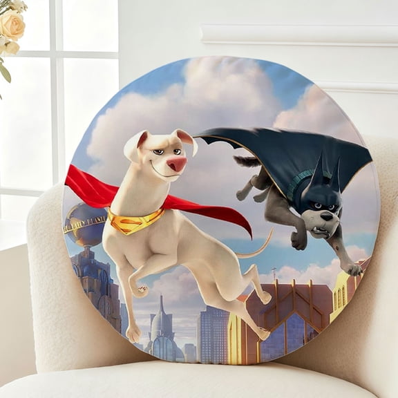Throw Pillow DC League of Super-Pets Plush Decor Gift Decorative Fluffy Stuffy Round Birthday 13.8in
