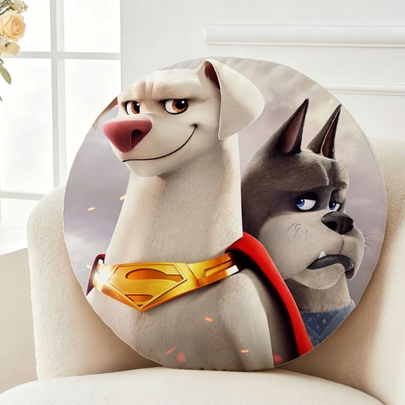 Throw Pillow DC League of Super-Pets Plush Decor Gift Decorative Fluffy Stuffy Round Birthday 13.8in