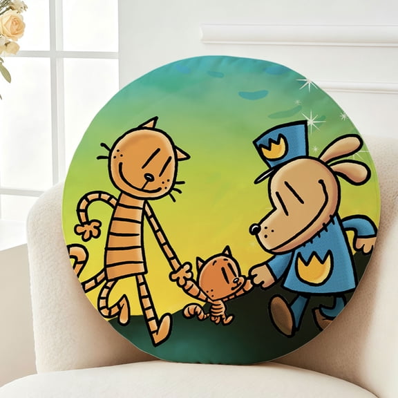 Throw Pillow Dog Plush Man Plush Decor Gift Decorative Fluffy Stuffy Round Birthday 13.8in