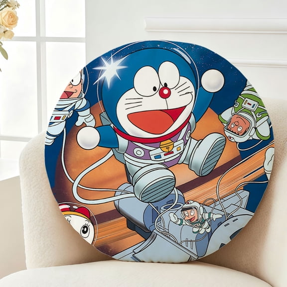 Throw Pillow Doraemon Plush Decor Gift Decorative Fluffy Stuffy Round Birthday 13.8in