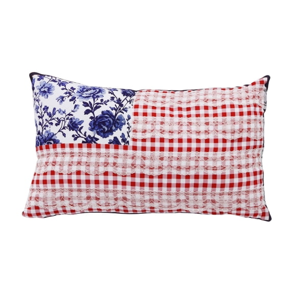Throw Pillow, Floral Lace Gingham Printed Decorative Lumbar Pillow, 1 Piece Soft Rectangular Accent Cushion, Perfect for Sofa Couch Bedroom Living Room Office Chair Home Decor Use