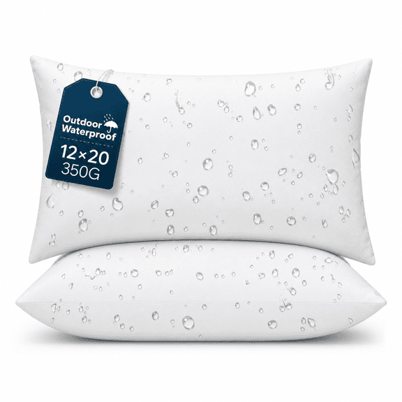 Throw Pillow Form Pure White 12x20 Inch 2 Count For Patio Porch Couch