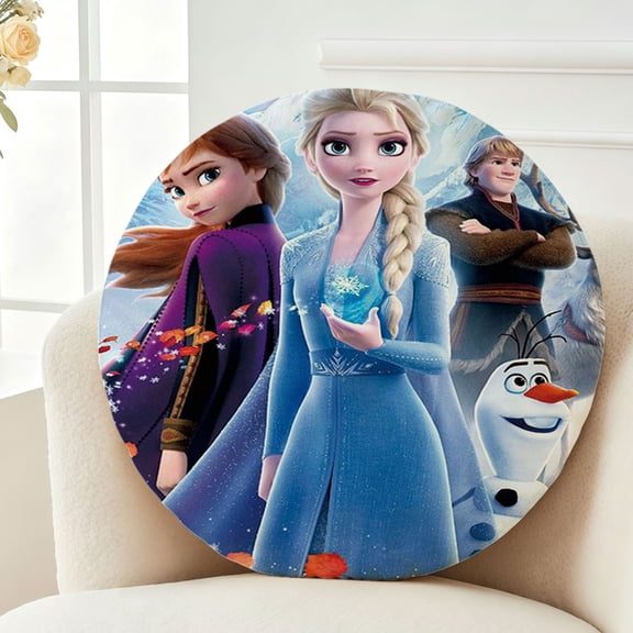 Throw Pillow Frozen Plush Decor Gift Decorative Fluffy Stuffy Round Birthday 13.8in
