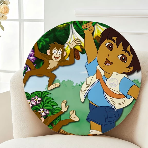 Throw Pillow Go Diego Go Plush Decor Gift Decorative Fluffy Stuffy Round Birthday 13.8in