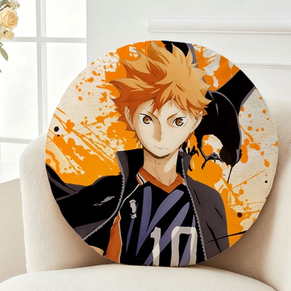 Throw Pillow Haikyuu Plush Decor Gift Decorative Fluffy Stuffy Round Birthday 13.8in