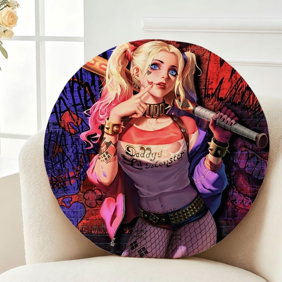 Throw Pillow Harley Plush Quinn Plush Decor Gift Decorative Fluffy Stuffy Round Birthday 13.8in