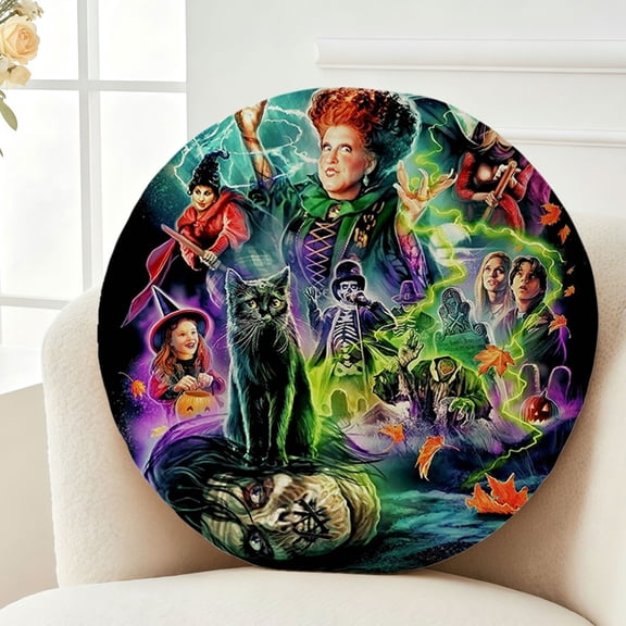 Throw Pillow Hocus Pocus Plush Decor Gift Decorative Fluffy Stuffy Round Birthday 13.8in