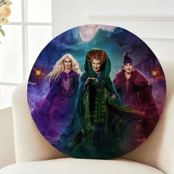 Throw Pillow Hocus Pocus Plush Decor Gift Decorative Fluffy Stuffy Round Birthday 13.8in
