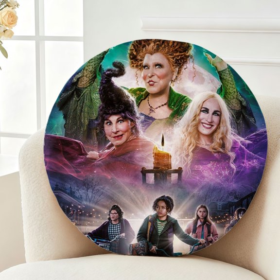Throw Pillow Hocus Pocus Plush Decor Gift Decorative Fluffy Stuffy Round Birthday 13.8in