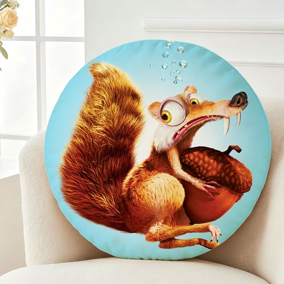 Throw Pillow Ice Age Plush Decor Gift Decorative Fluffy Stuffy Round Birthday 13.8in