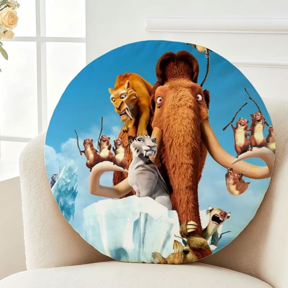Throw Pillow Ice Age Plush Decor Gift Decorative Fluffy Stuffy Round Birthday 13.8in