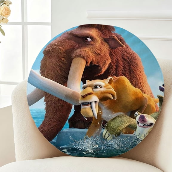 Throw Pillow Ice Age Plush Decor Gift Decorative Fluffy Stuffy Round Birthday 13.8in