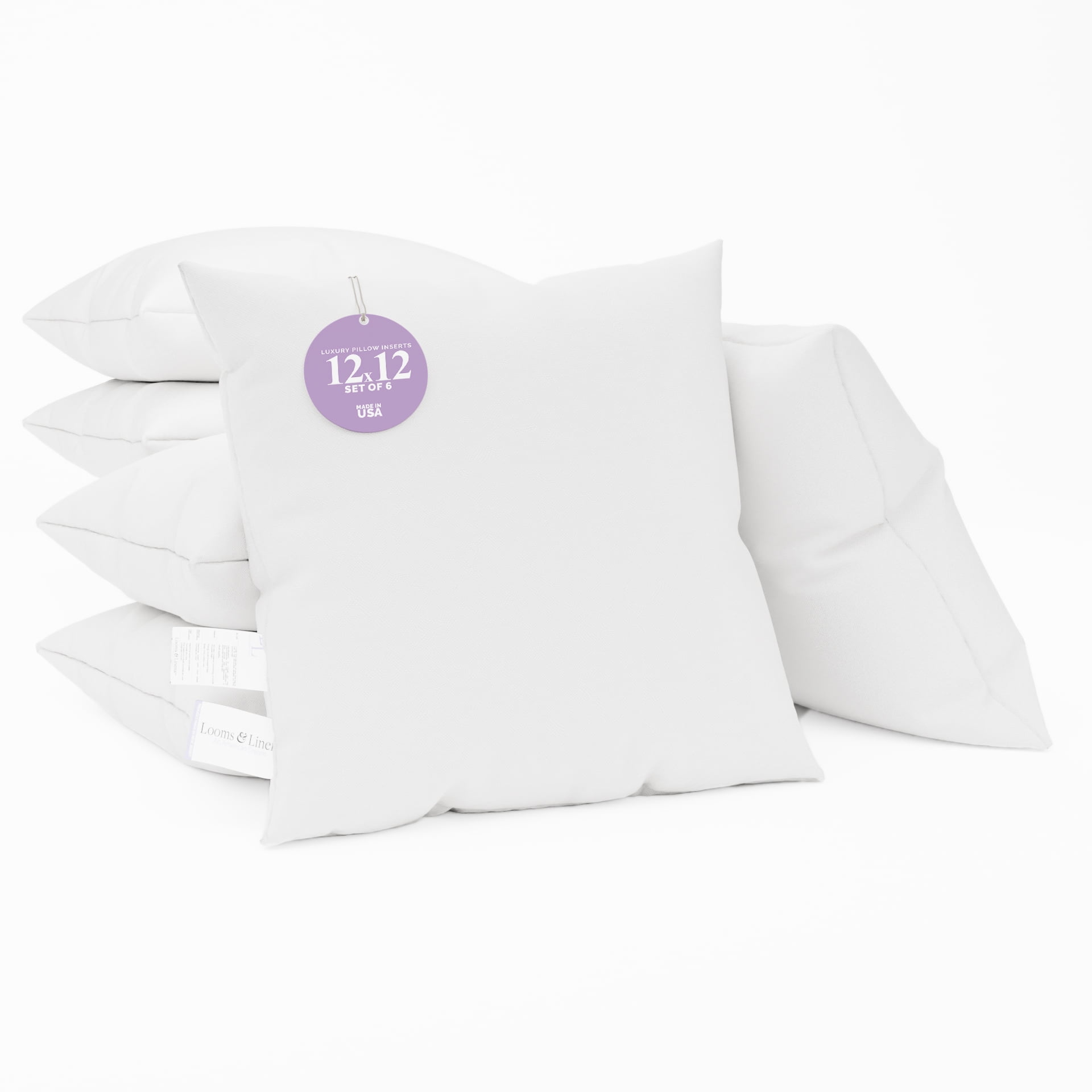 Throw Pillow Inserts 12x12 inch Set of 6 Sham Inserts with Hypoallergenic Pillow Stuffing Made in USA Throw Pillow Insert by Looms and Linens Walmart Business Supplies