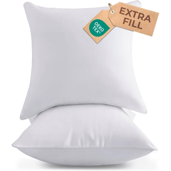 Throw Pillow Inserts - Pack of 2, White - 16 x 16 Inches, Down Alternative Pillows for Bed, Sofa and Couch - Decorative Stuffer Pillow for Indoors & Outdoors - Sham Stuffer - Machine Washable