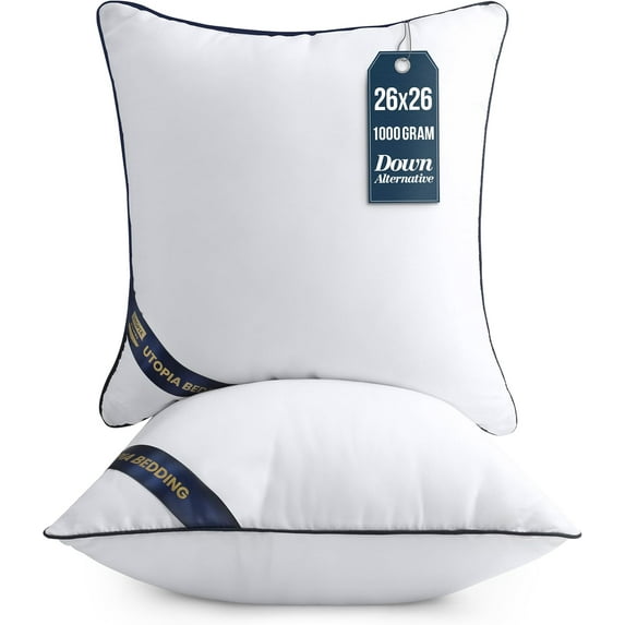 Throw Pillow Inserts (Pack of 2, White), 26 x 26 Inches Decorative Indoor Pillows for Sofa, Bed, Couch, Cushion Sham Stuffer