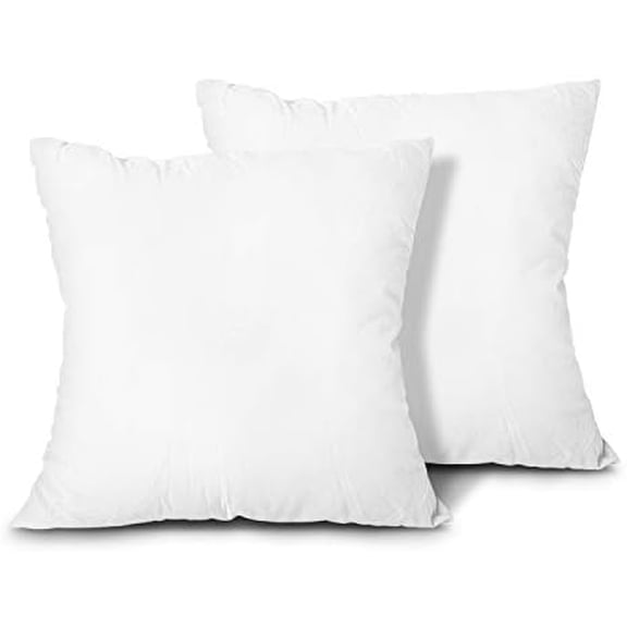 Throw Pillow Inserts, Set of 2 Lightweight Down Alternative Polyester Pillow, Couch Cushion, Sham Stuffer, Machine Washable. (White, 12x12)