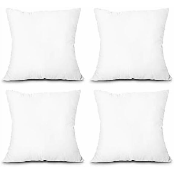 Throw Pillow Inserts, Set of 4 Lightweight Down Alternative Polyester Pillow, Couch Cushion, Sham Stuffer, Machine Washable. (White, 26x26)
