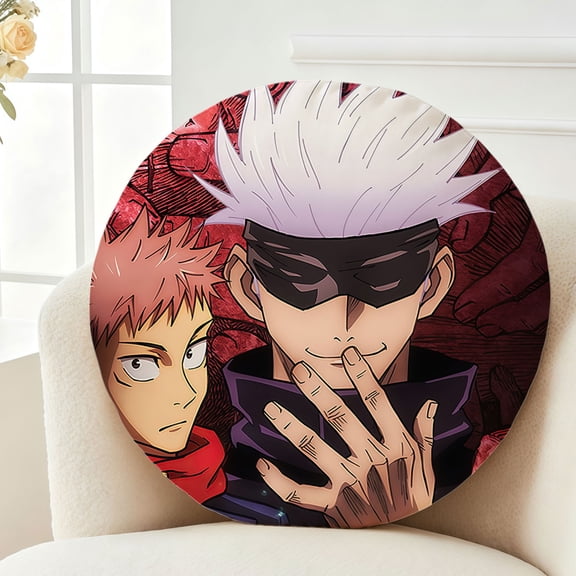 Throw Pillow Jujutsu Kaisen Plush Decor Gift Decorative Fluffy Stuffy Round Birthday 13.8in