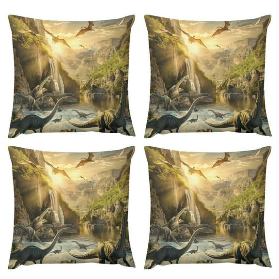 Throw Pillow Jurassic Dinosaur 18 "x18 " (4 Pieces Set) Pillow Cases Home Car Decorative Trees And Birds