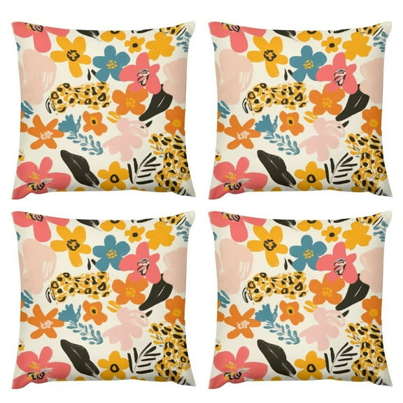 Throw Pillow Leopard Print 18 "x18 " (4 Pieces Set) Pillow Cases Home Car Decorative Trees And Birds