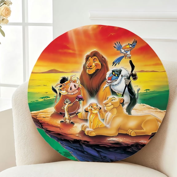 Throw Pillow Lion Plush King Plush Decor Gift Decorative Fluffy Stuffy Round Birthday 13.8in