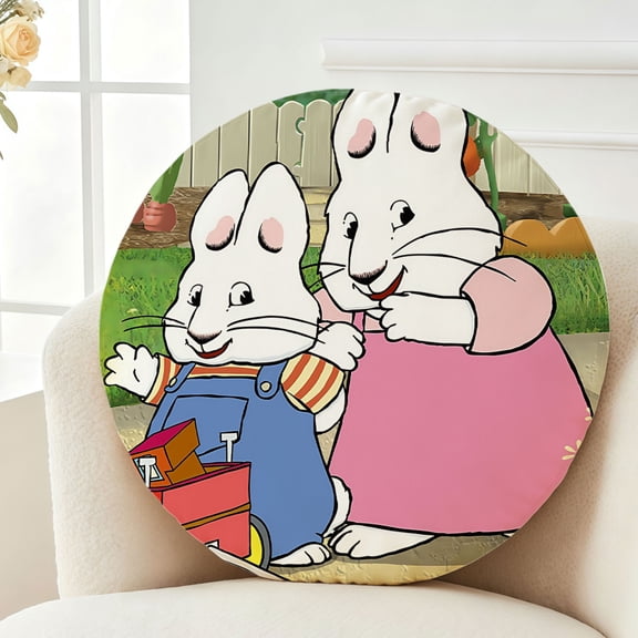 Throw Pillow Max and Ruby Plush Decor Gift Decorative Fluffy Stuffy Round Birthday 13.8in