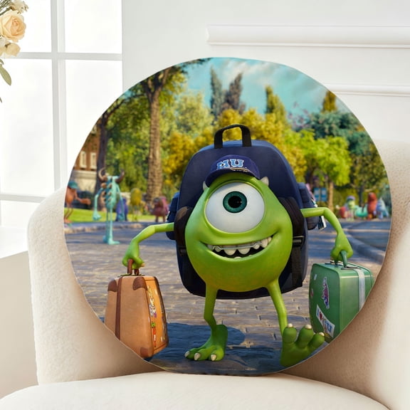Throw Pillow Monsters Plush University Plush Decor Gift Decorative Fluffy Stuffy Round Birthday 13.8in