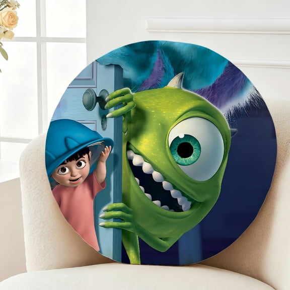 Throw Pillow Monsters Plush University Plush Decor Gift Decorative Fluffy Stuffy Round Birthday 13.8in
