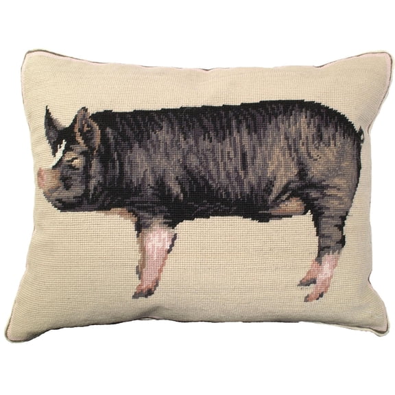 Throw Pillow Needlepoint Berkshire Pig 16x20 Beige Brown/Beige/Tan Wool Co MH-55