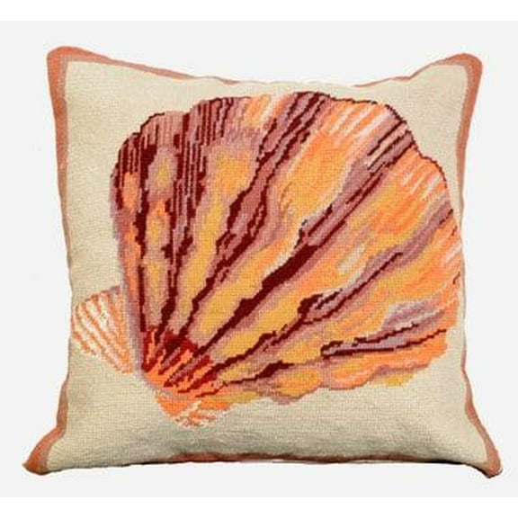 Throw Pillow Needlepoint Lions Paw Sea Shell 18x18 Wool Cotton Velvet Back