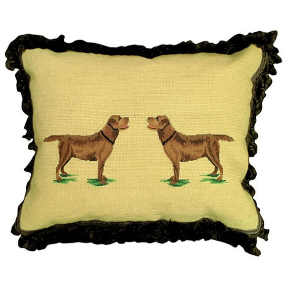 Throw Pillow Needlepoint/Petit Point Chocolate Lab Dog 16x20 Wool New Mix MH-342
