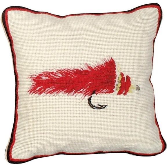 Throw Pillow Needlepoint/Petit Point Diver Fishing Fly 12x12 Mixed-Stitch