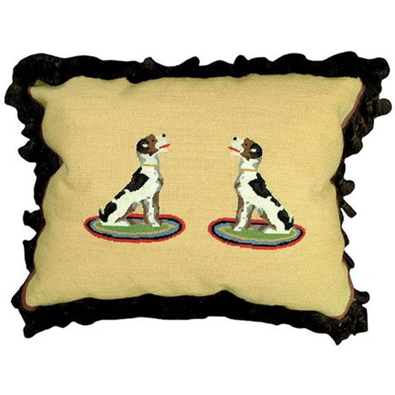 Throw Pillow Needlepoint/Petit Point Hound Dog Oval 16x20 Chocolate Brown MH-218